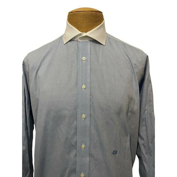 INDIVIDUALIZED SHIRTS Dress Shirt Blue White Contrast Collar Oxford Size 16 - Picture 3 of 12